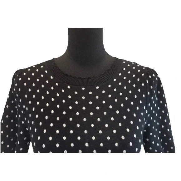 Loft Women's Short Sleeve Black & White Polka Dot 100% Cotton Top, Size XS - Picture 4 of 13
